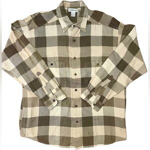 Claiborne Casual Button Down Shirt Brown and Cream Large